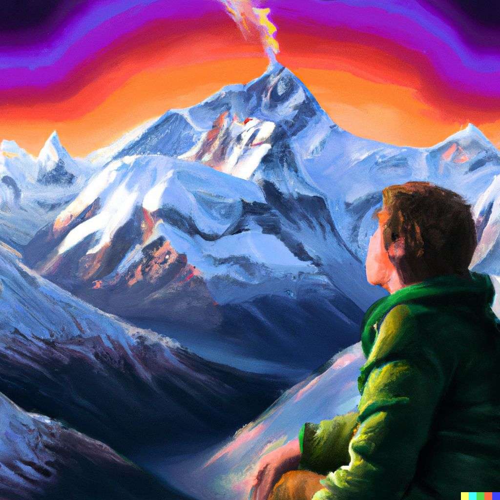 someone gazing at Mount Everest, digital art made from colorful gradients, airbrush